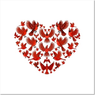 Red Cardinal bird heart love you Posters and Art